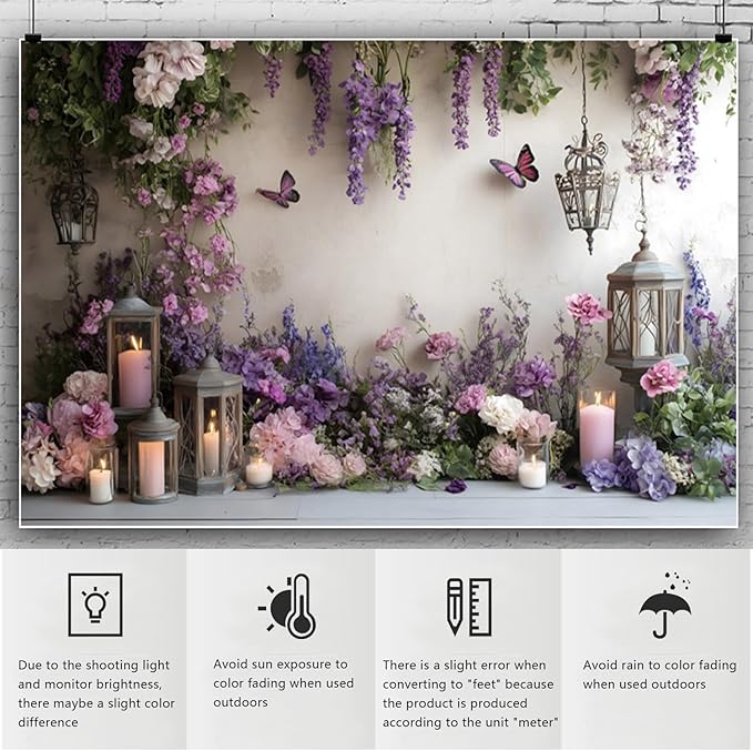 YongFoto Elegant Flower Wall Backdrop 5x3ft Floral Butterfly Candle Photography Background Baby Bridal Shower Wedding Girl Birthday Party Banner Room Decor Portrait Photoshoot Wallpaper Photo Booth