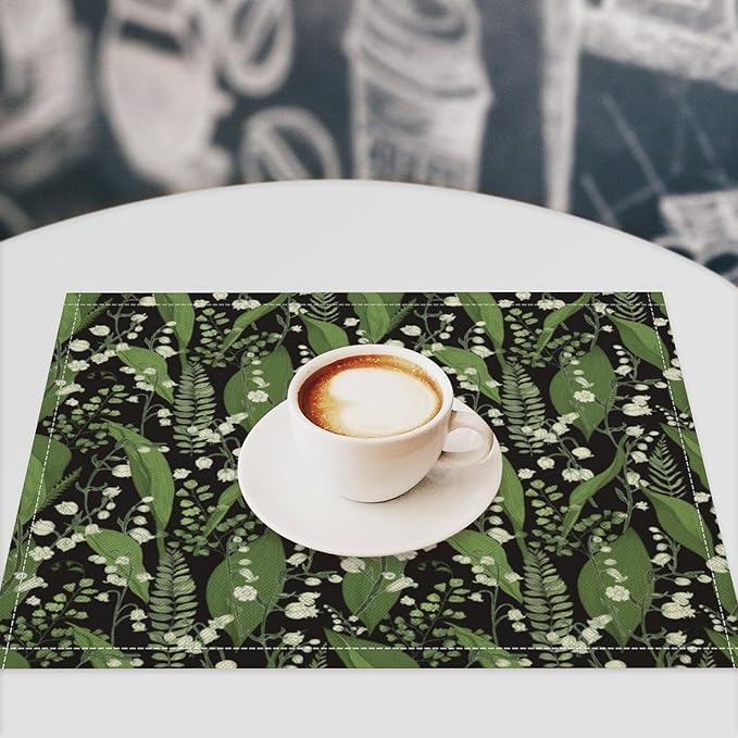 Vintage Botanical Placemats Set of 6, 17x12 Inch Retro Nature Plant Exotic Green Leaves Wildflower Table Mats for Home Party Kitchen Dining Decor