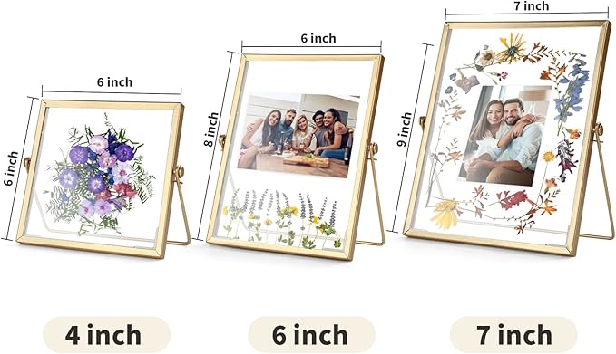 Gold Picture Frame Set - /w 68 Pcs Dried Flowers and Tweezer - Double Glass Frame for Pressed Flowers, Pressed Flower Frames for Handicrafts, Photo or Other Flat Items.