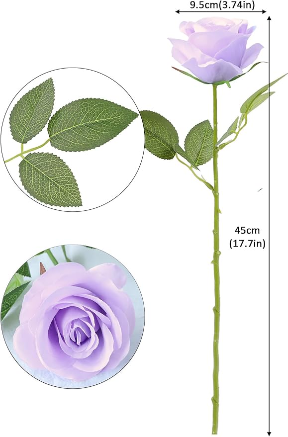 50pcs Lavender Roses Artificial Flowers Lliac Roses Purple Roses Fake Roses Flowers with Long Stems Silk Flowers for Wedding Bouquet Centerpices Decorations Party Bridal Baby Shower