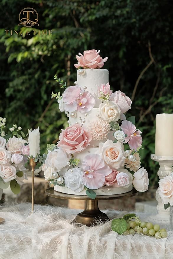 TINGE TIME Artificial Flowers Combo Mix Silk Flowers Pink Roses w/stem for DIY Wedding Bridal Bouquets Baby Shower Floral Arrangement Table Centerpieces Home Decorations (Dusty Rose & Champange)