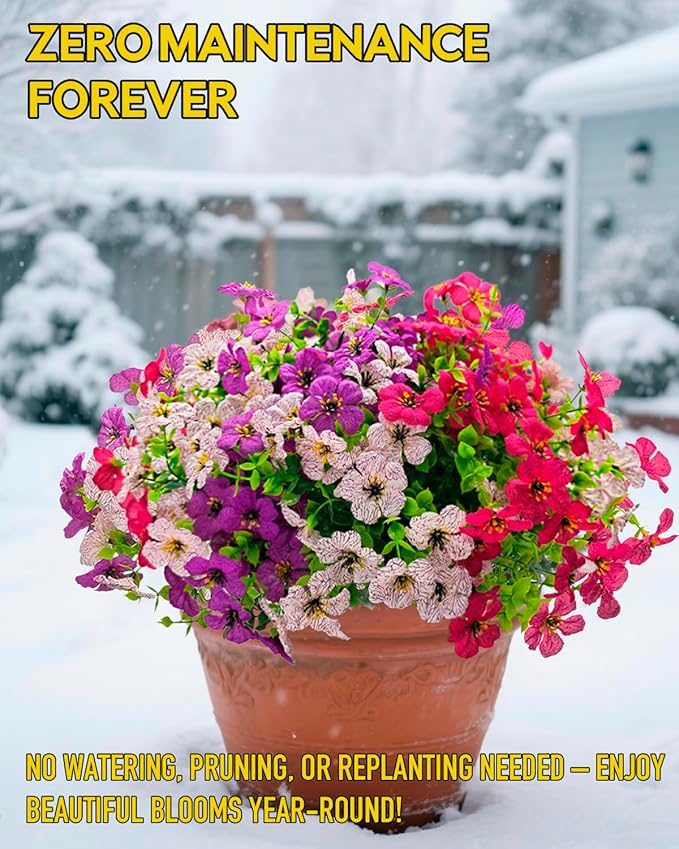 12 Bundles Daisy Artificial Flowers for Outdoors with Eucalyptus - UV Resistant Fake Flowers Outside for Hanging Basket Planter Window Box, Realistic Silk Faux Plants for Porch Garden Patio Home Decor