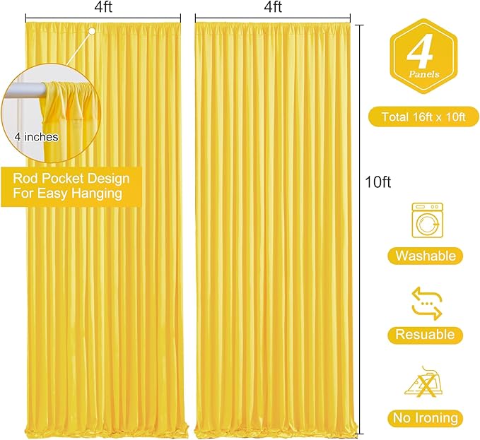 Yellow Backdrop Curtains-Wrinkle-Free Polyester Photography Drapes Party Curtain Background for Baby Shower Wedding Decorations- 16 X10FT (Yellow)