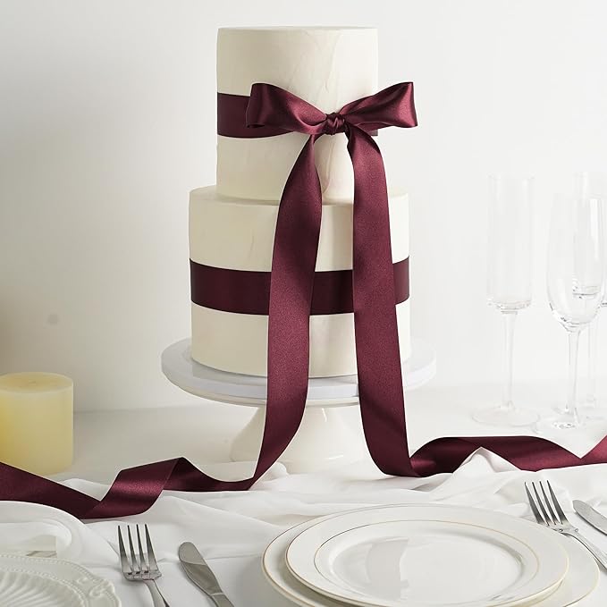 MEEDEE Burgundy Satin Ribbon - 1-1/2 inch Wide, Double Faced, 50 Yards for Christmas Tree, Crafts, Weddings, Flower Bouquets
