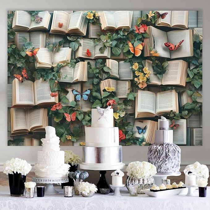 7x5ft Flowers Bookshelf Backdrop Vintage Bookshelf Backdrop for Photography Rustic Flower Party Background Adults Baby Shower Portrait Photo Studio Background Props KUBYW002