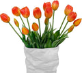 15 Pcs Orange Artificial Flowers Tulips Real Touch Latex Plastic Soft Faux Bouquets for Party, Wedding, Home, Room, Garden Decor
