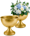 2 Pcs Distressed Gold Metal Compote Bowl Centerpieces for Tables,Urn Vases for Vintage Wedding Centerpieces,Elegant Compote Vases,Pedistal Vase for Christmas Anniversary Party (Gold)