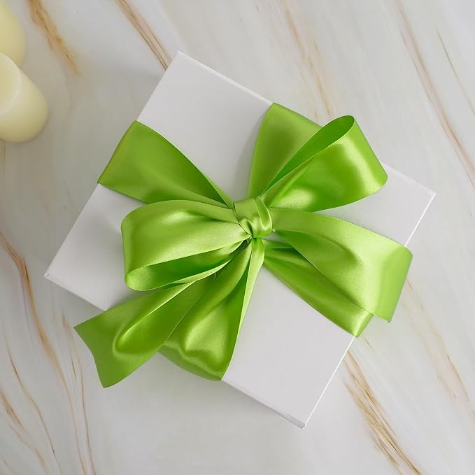 MEEDEE Lime Satin Ribbon 2 inch Lime Ribbon Double Faced Satin Ribbon by 25 Yards Lime Green Ribbon for Christmas Tree, Wreaths, Crafts, Satin Weddings, Flower Bouquet, Holiday Decorating
