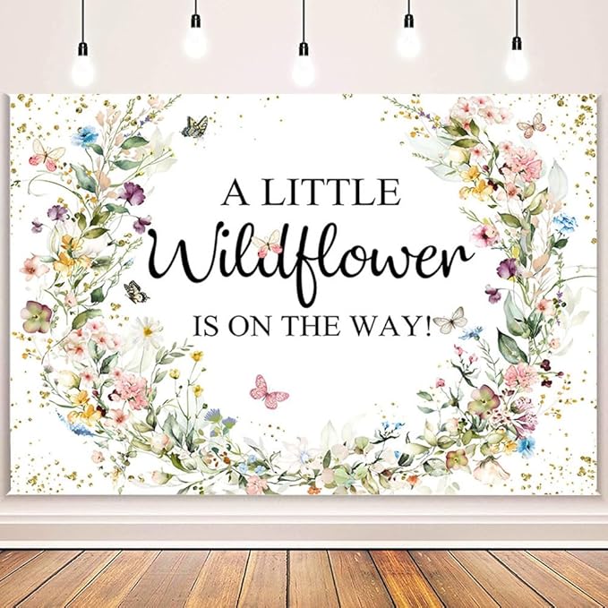 MEHOFOND 7x5ft Wildflower Baby Shower Backdrop A Little Wildflower is On The Way Decorations Banner Wildflower Theme Baby Shower Photography Background Watercolor Floral Backdrop Photo Booth Props