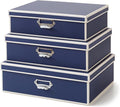 Soul & Lane Decorative Cardboard Storage Boxes with Lids and Label Holders - Set of 3, Memory Boxes for Keepsakes, Office Photo Storage for Pictures, Photo Albums, Documents, Stationery, Heritage Blue
