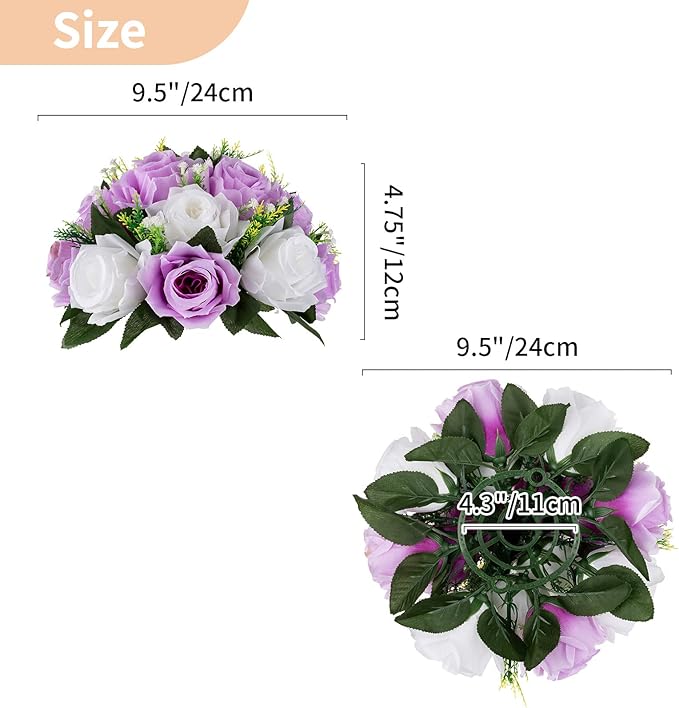 NUPTIO Flower Wedding Centrepieces for Tables - 2 Pcs 9.5in Diameter Lilac & White Artificial Flowers Rose Ball for Centerpieces Table - Fake Rose Arrangements for Weddings Birthday Party Decor