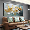 Butterfly Canvas Wall Art, Butterfly and Flower Wall Decor, Butterfly Prints, Abstract Textured Canvas Wall Art, Artwork for Walls, Oil Painting Wall Art, Wall Decor Living Room (Black Frame, *23"x12"|60x30cm)