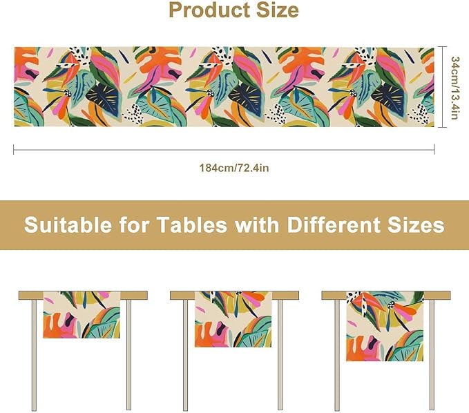 Colorful Flower Table Runner,Abstract Flower Blossom Botanical Pattern Print Tablecloth Burlap for Hotel Indoors Outdoor Dining Room Kitchen Table Decor, 13x90in