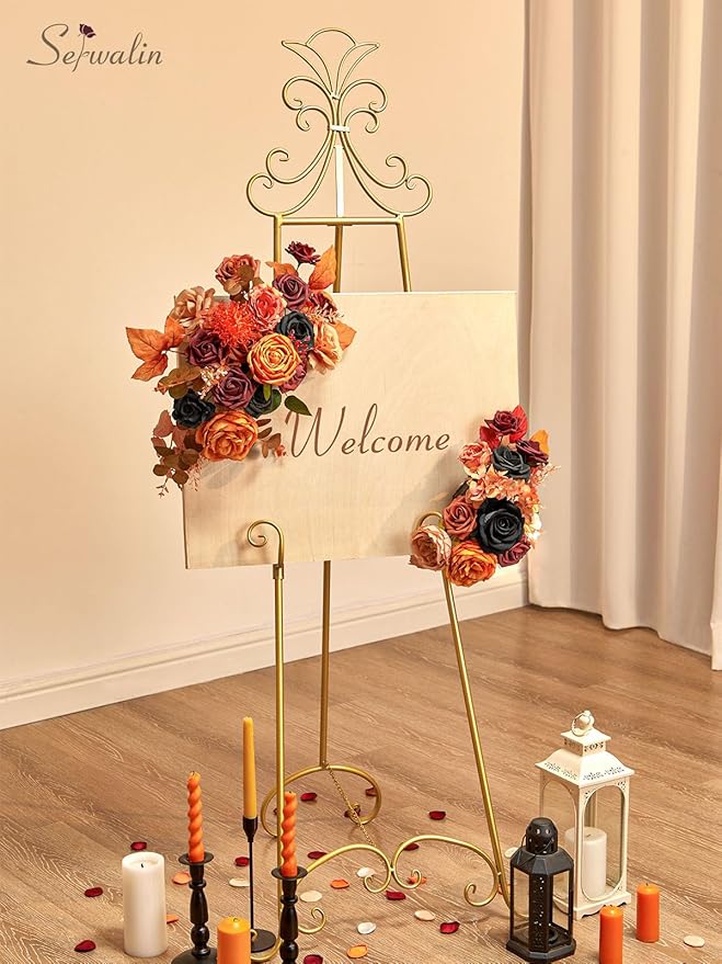 Serwalin Fall Flowers Vintage Orange & Black Artificial Flowers Halloween Black Wedding Flowers Combo for Wedding Bouquets Centerpieces Flower Arrangements Decorations