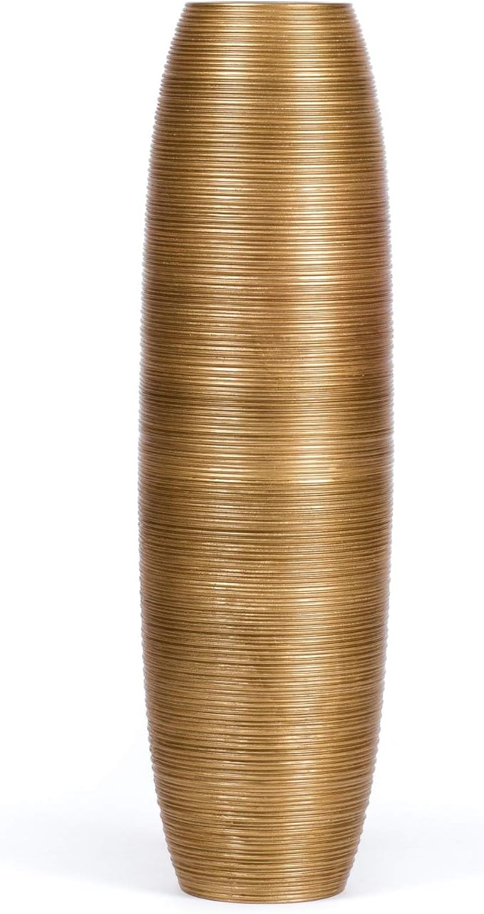 Leewadee Large Gold Home Decor Floor Vase - Wooden 34 inch Tall Farmhouse Decor Flower Holder for Fake Plant and Pampas Grass
