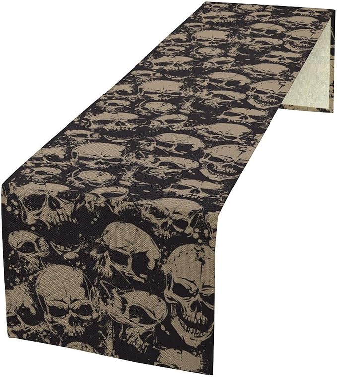 Gothic Table Runner,Dark Skull Pattern Decor Table Runner for Home Kitchen Table Dining Garden Farmhouse Wedding Party Decor 13x70 Inch