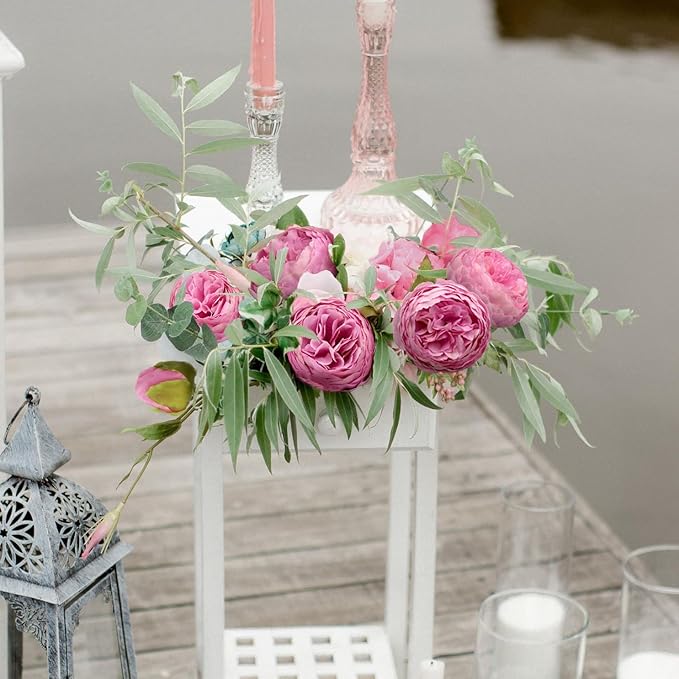 Artificial Peony Flowers, 4Pcs Silk Peonies Fake Peony Bouquets for Home Wedding Office Party Decor (Pink)