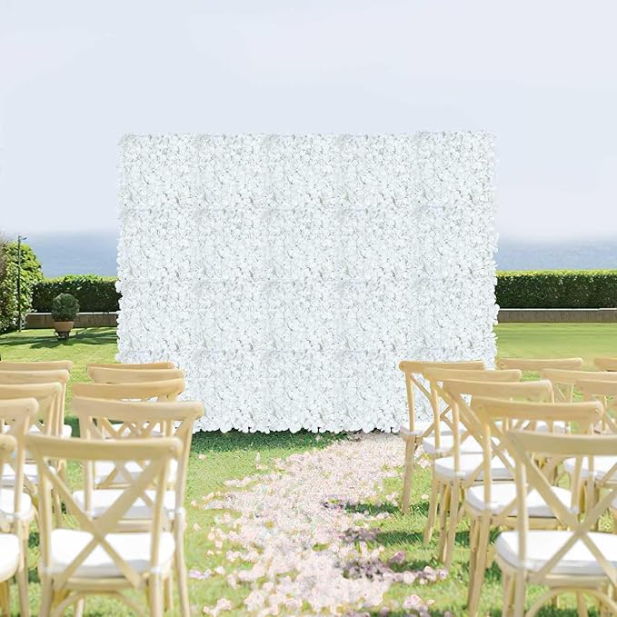 White Flower Wall Panels Backdrop: Wedding Artificial Flower Wall Backdrop 5ft by 7.5ft Hydrangea Floral Wall for Wedding Anniversary Party Decoration (24 Pcs 15 x 15 Inch)