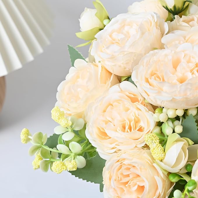 MARTINE MALL 4 Packs Peonies Artificial Flowers, Champagne Artificial Peonies, Silk Peonies Flowers Fake Peonies Artificial Flowers Peonies Bouquet for Centerpiece Table Wedding Party Home Decor