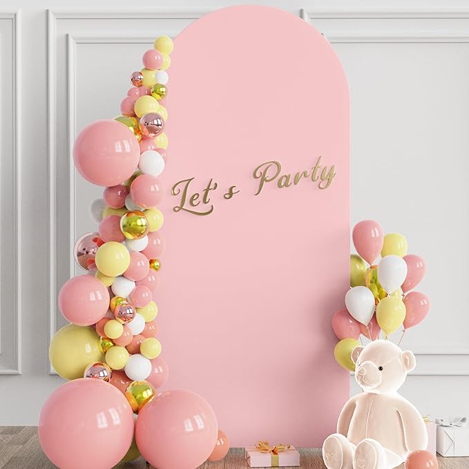 Wokceer 6FT Wedding Arch Cover Spandex Fitted Wedding Arches Stand Covers Round Top Blushing Pink Chiara Arch Cover for Birthday Party Ceremony Banquet Decoration