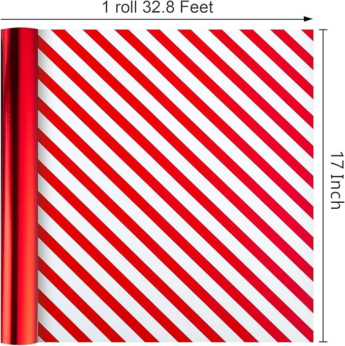 Merture Red Wrapping Paper Roll Reversible - 17 In X 32.8 Ft(46.5 sq.ft.) Metallic Red and Stripe Design Gift Wrap for Christmas, Mothers Day, Wedding, Birthday, Valentines Day, Bridal Shower
