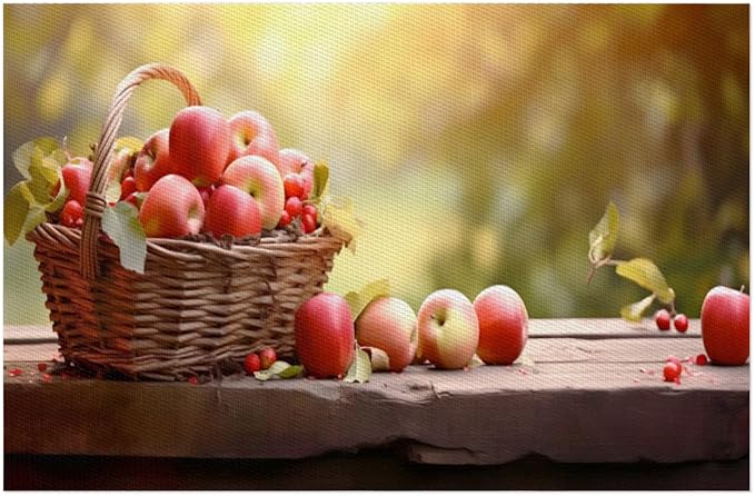 Apple Fall Fruit Basket Placemats Set of 1 PVC Vinyl Non Slip Table Mats Heat Resistant Place Mats Washable Wipeable Dining Table Mat for Kitchen Decor Party Indoor Outdoor Decorative Gift