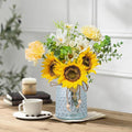 Artificial Flowers with Glass Vase, Fake Flower Bouquet Faux Sunflower in Vases for Home Dcor Flowers Modern Home Decor Table Decorative Flower Vase for Dinner Office Bedroom, Yellow