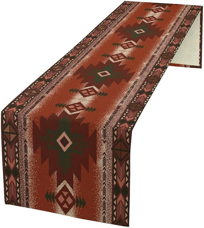Aztec Table Runner Southwestern Ethnic Style Geometric Navajo Tribe Abstract Pattern Vintage Rustic Table Dinner Table Runner 13x120 Inch
