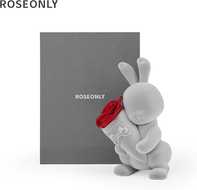 roseonly. Preserved Rose with Sweet Bunny, Eternal Flowers Gifts for Women Girlfriend Wife Mothers Real Roses for Valentine's Day Christmas Birthday Mother's Day Anniversary (Standard)