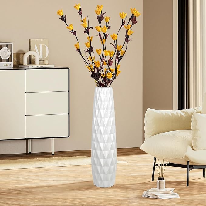 White Ceramic Floor Vase, GDSZJLJ 24" Tall Decorative Large Flower Vases for Living Room, Table Centerpieces, Modern Home Décor, Shelf, Dried Flower, Pampas Grass