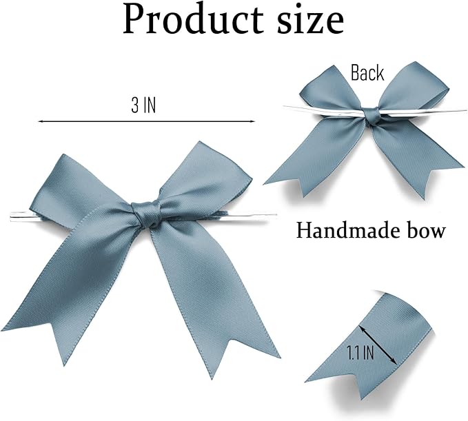 50 Counts Dusty Blue Twist Tie Bows 3.1" Pre-Tied Satin Ribbon Bow Decor Mini Twist Tie Bows for Gift Wrapping Treat Bags Cake Bridal Baby Shower Birthday Party Favors Wedding Decorations