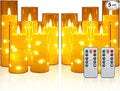 Enido Gold 10 Pc Flameless LED Candles with Remote Acrylic Shell Set Battery Operated, Flickering Electric Lights with Embedded Star String for Cozy Home, Good Holiday Romantic Decor