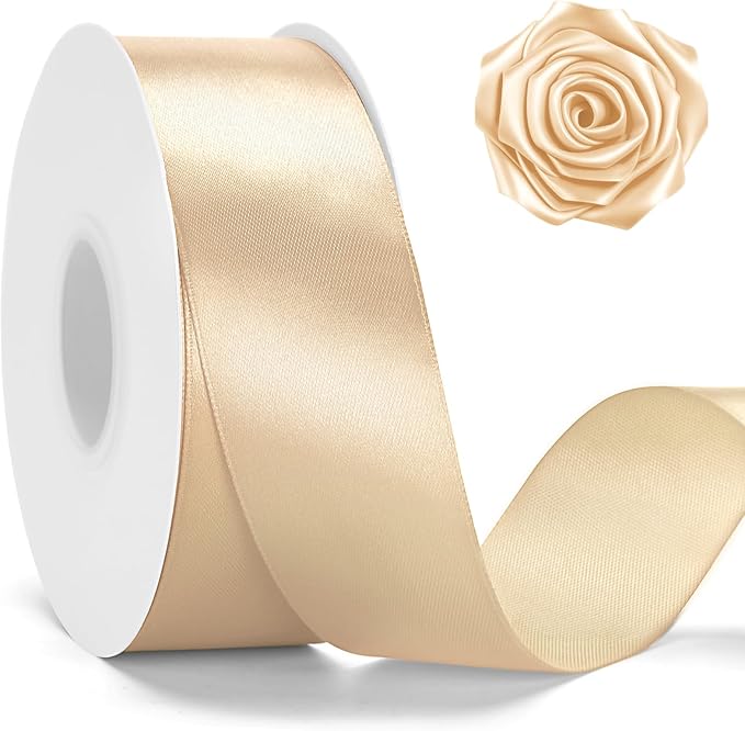 KINGLAKE Champagne Gold Satin Ribbon - 1 1/2'' x 100 Yards Polyester Champagne Ribbon for Gift Wrapping, Wedding, Party Decoration, DIY Crafts, Floral Bouquets and Wreath Bows