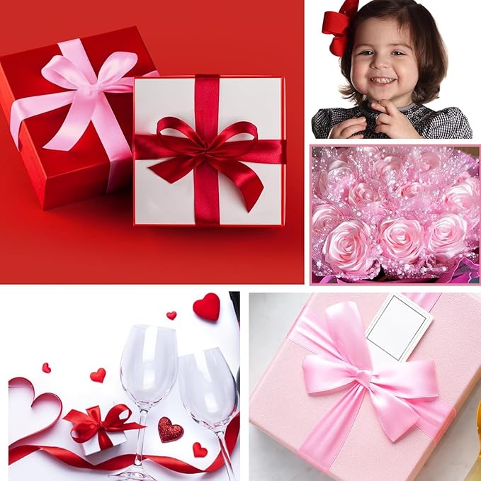 Red Satin Ribbon 1-1/2 Inch x 2 Rolls Red Wide Satin Fabric Ribbon for Gift Packaging, Christmas, Wedding, Flower Bouquet, Holiday Party, Invitation