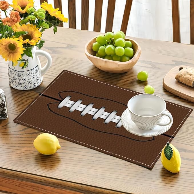 Football Placemats Set of 4, American Sports Double-Sided Table Mats for Home Party Indoor 4 PCS 12x18 Inch