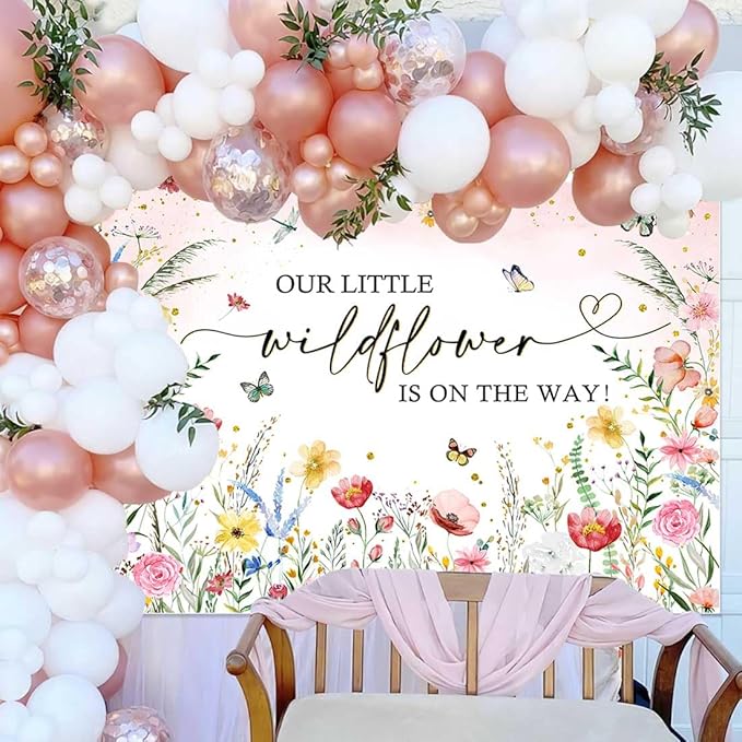 Sensfun Wildflower Baby Shower Backdrop A Little Wildflower is On The Way Baby Shower Decorations Pink Floral She is a Wildflower Baby Girl Party Photography Background Photo Booth Props 7x5ft