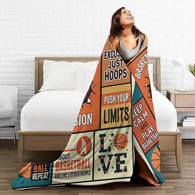 Basketball Blanket for Boys Basketball Sport Throw Blanket Soft Cozy Fleece Fuzzy Stuffed Plush Flannel Gifts for Girls Women Kids Adults 50"X60"