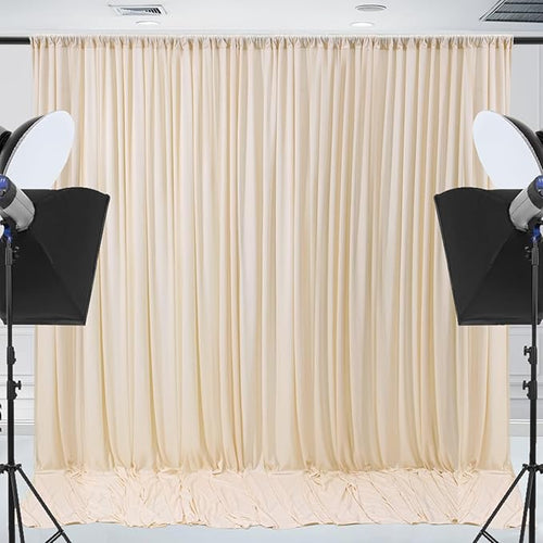 10x10ft Wrinkle Free Backdrop Curtain for Parties Soft Fabric Drapes Wedding Cream Curtain Backdrop for Birthday Party Decorations Background for Photography 5x10ft,2 Panels