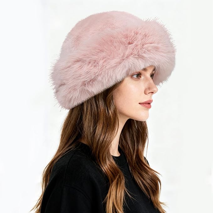 Fuzzy Bucket Hats for Woman Fur Winter Hat Fluffy Warmer Fisherman Cap