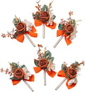 Meldel Terracotta Boutonniere for Men Wedding, Set of 6, Groom and Best Man Boutonniere, Guest Rose Boutonniere for Wedding Prom Homecoming Ceremony Anniversary Party, Burnt Orange