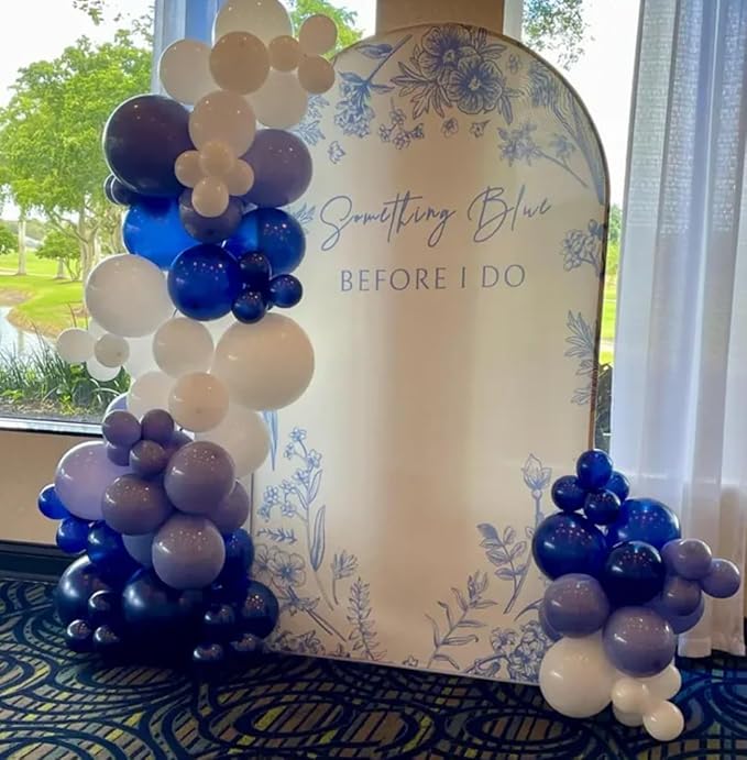 Something Blue Before I Do Arch Backdrop Cover Wedding Bridal Shower Bride to be Toile Party Arch Fabric Cover Blue Bloom Floral Baby Shower Decors (4X7.2ft,4291)