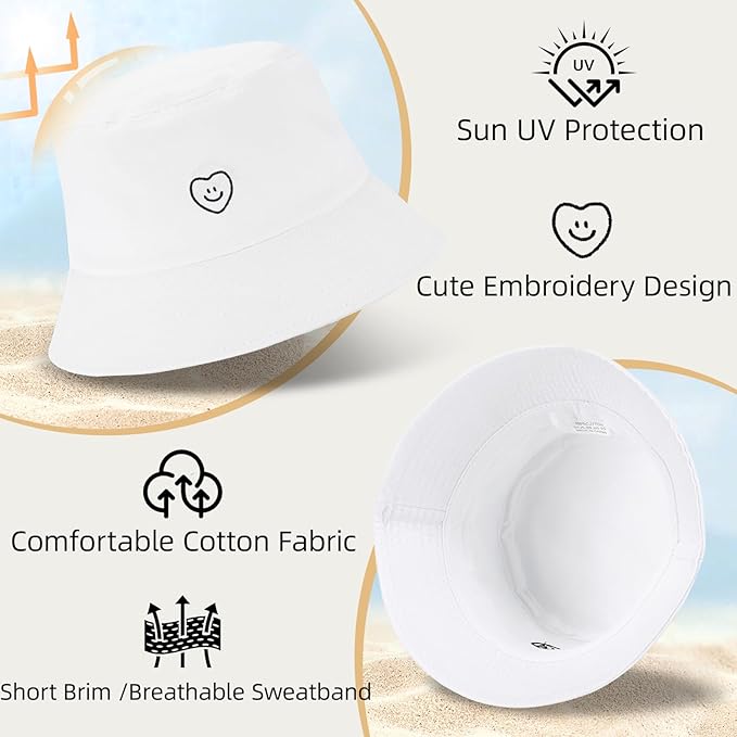 Fashion Embroidered Bucket Hat Cotton Summer Beach Sun Hat for Women Men Teen