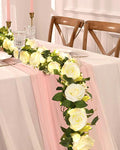 4 Pcs Flower Garland with 39.2 Ft Lights, 26.4 Ft White Floral Garland Fake Flowers for Wedding Arch Party Wall Garden Room Decor