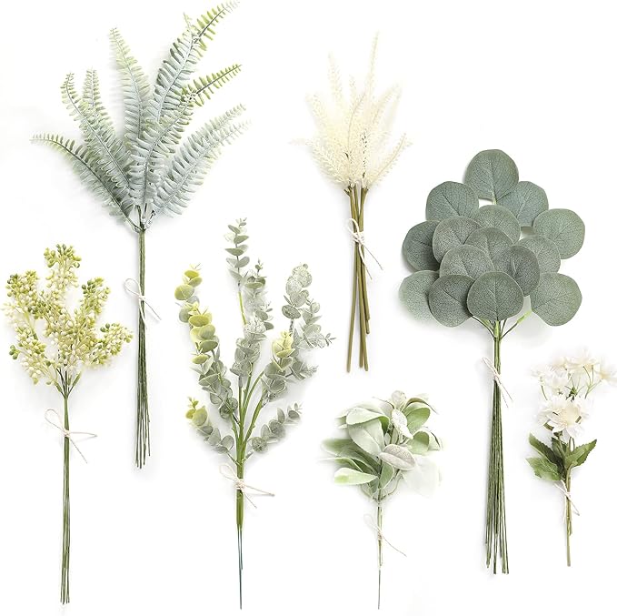Serra Flora Artificial Greenery Spray Box Set(Pack of 46pcs) with 7 Kinds of DIY Wedding Bouquet Filler Table Centerpieces and Floral Arrangement (Dusty Green)