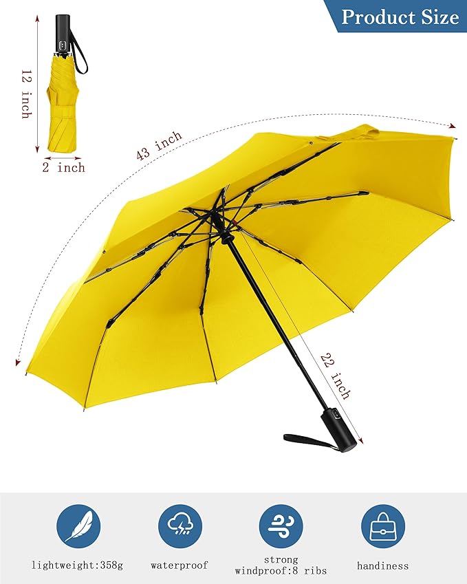 Windproof Travel Umbrella, Automatic Folding Compact Lightweight Umbrella for Women & Men, Durable and Portable, Fits Easily in Purse or Backpack