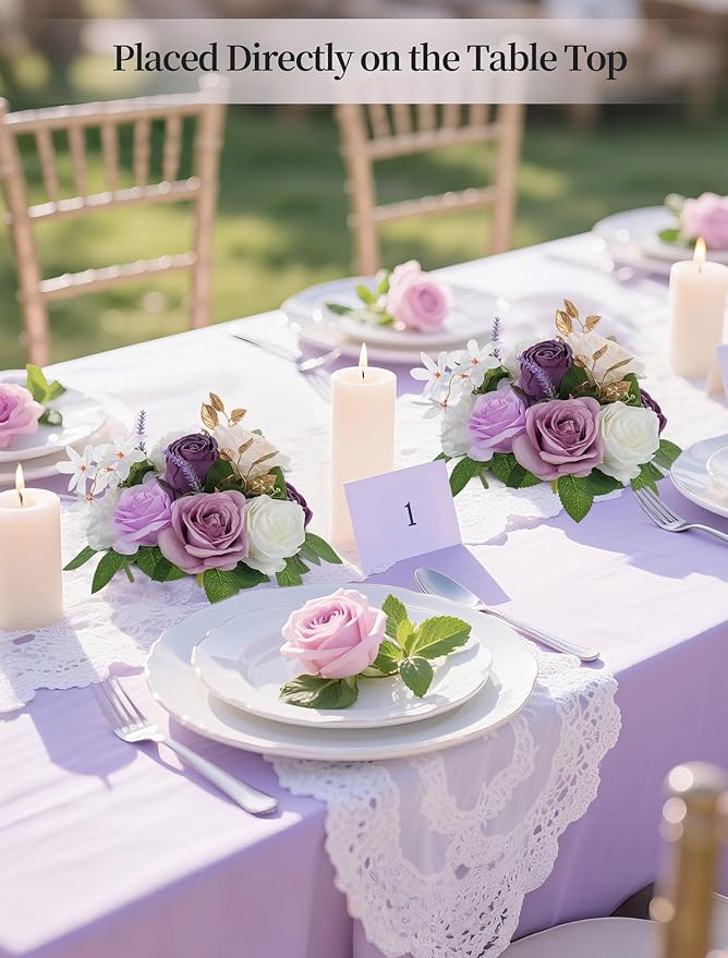 BLOSMON Artificial Flowers Ball Wedding Centerpieces 2 Pcs Lilac Rose Artificial Flower Center Pieces Decoration for Table Silk Kissing Ball Faux Floral Bouquet Arrangements for Home Party DIY Decor