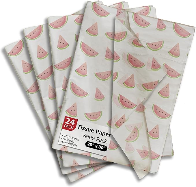 Pro Supply Global Watermelon Printed Tissue Paper for Gift Bags or Boxes and Wrapping - Summer Bulk Decorative Art Tissue Paper for Packaging and Gifting | 24 Sheets 20" x 30"
