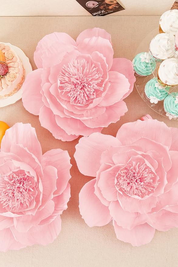 Crepe Paper Flowers Decoration for Wall, Flowers for Wedding Flower Backdrop Decor,Baby Shower,Birthday Party,Photo Backdrop,Archway Decor, Nursery Wall Decor (Rose Red+White+Pink;Set/6)