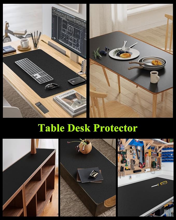 Black Plastic Table Cover Protector, 42" x 78" Waterproof Easy Flat PVC Desk Pad Mat, 1.5mm Thick Rectangle Vinyl Table Top Protector for Dining Room Table, Office, Dresser