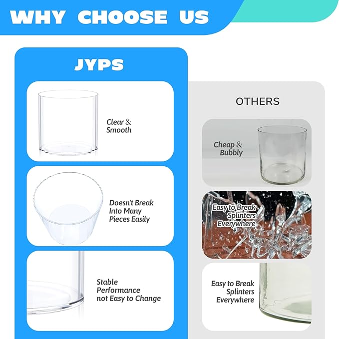 Flower Clear Plastic Vase Centerpiece for Home, Wedding Party, Clear Cylinder Wide Vase for Flowers, Decorative Wide Mouth Vase for Decor, Centerpieces, 6” × 6" Opening Round (Not Glass)